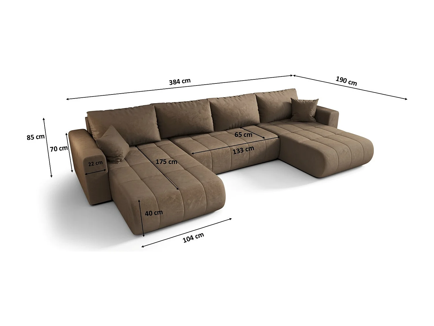 Canapé d'angle convertible avec coffre de rangement MILO U, tissu MONOLITH, marron clair