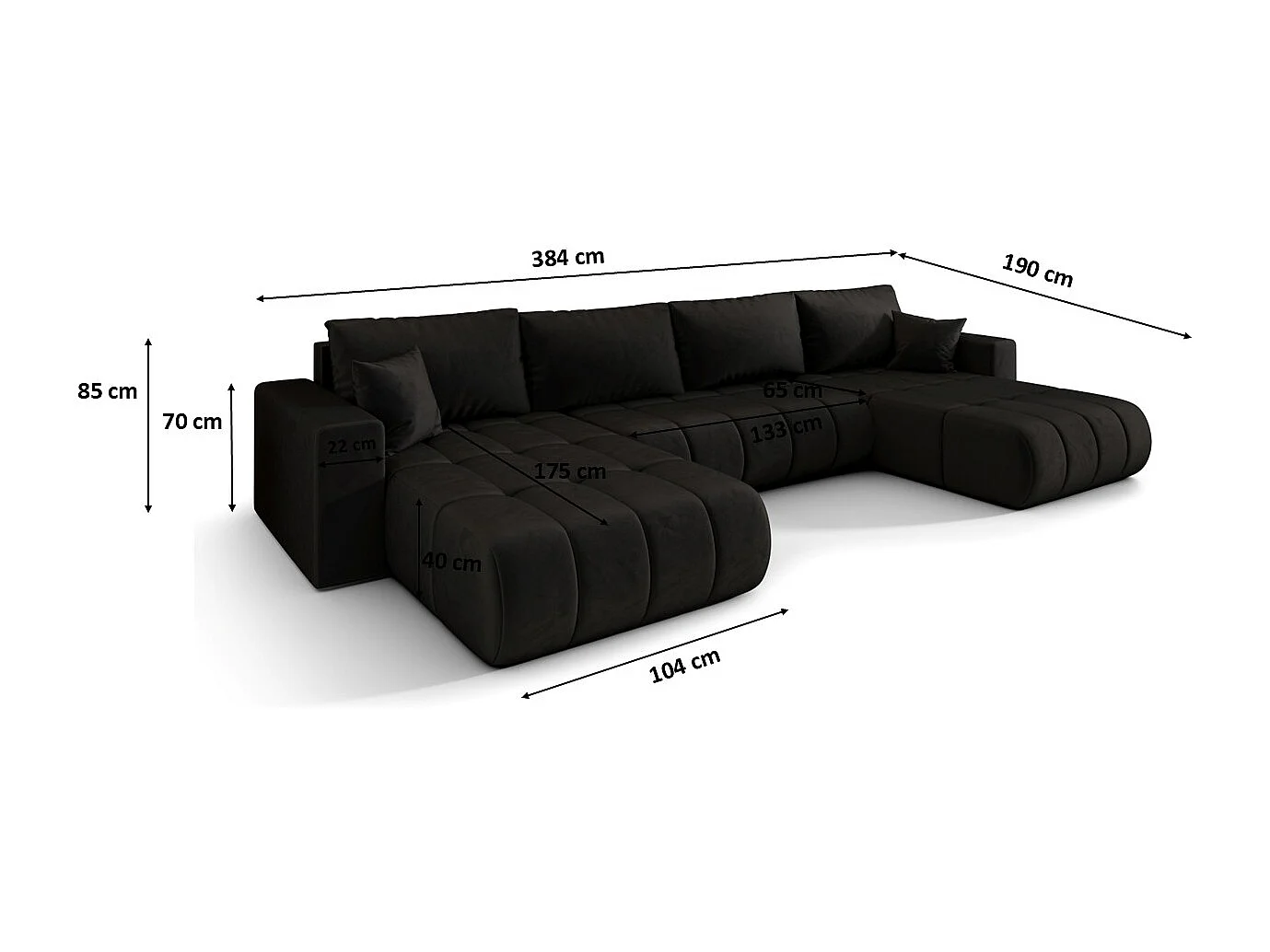 Canapé d'angle convertible avec compartiment de rangement MILO U PREMIUM, tissu MONOLITH, anthracite