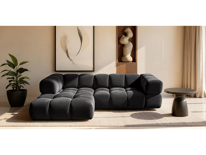 Ecksofa L-Form Averro, stoff Bluvel, Schwarz, Links