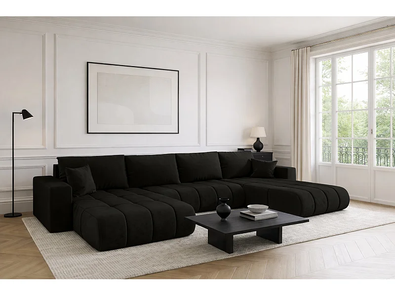 Ecksofa mit schlaffunktion und bettkasten MILO U PREMIUM, stoff MONOLITH, Dunkelgrau