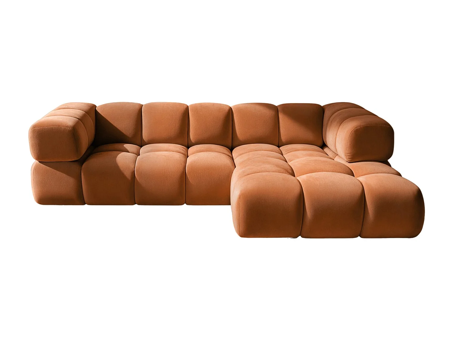 Canapé d'angle en L Averro, tissu Bluvel, couleur cannelle, à droite