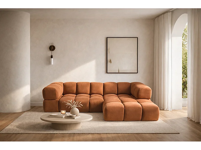 L-vormige hoekbank Averro, stof Bluvel, kaneelkleur, rechts