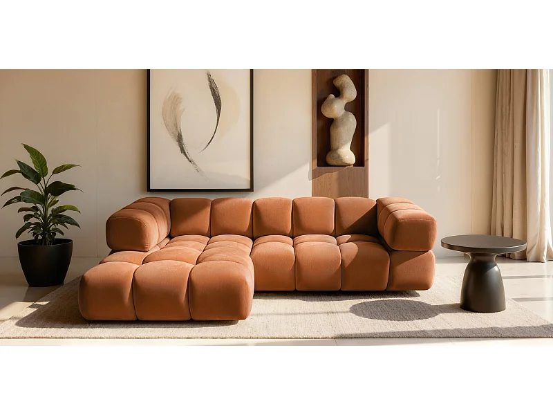 Ecksofa L-Form Averro, stoff Bluvel, Zimtfarbe, Links