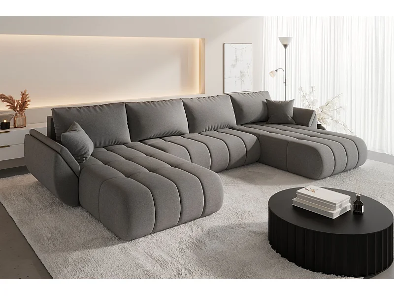 Canapé d'angle convertible avec compartiment de rangement TOKYO U PREMIUM, tissu WIND, acier