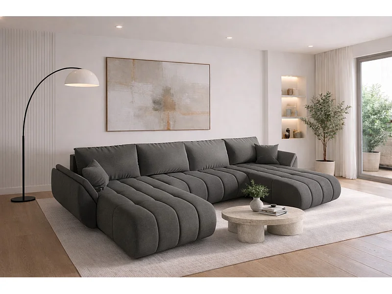 Ecksofa mit schlaffunktion und bettkasten TOKYO U PREMIUM, stoff WIND, Stahl