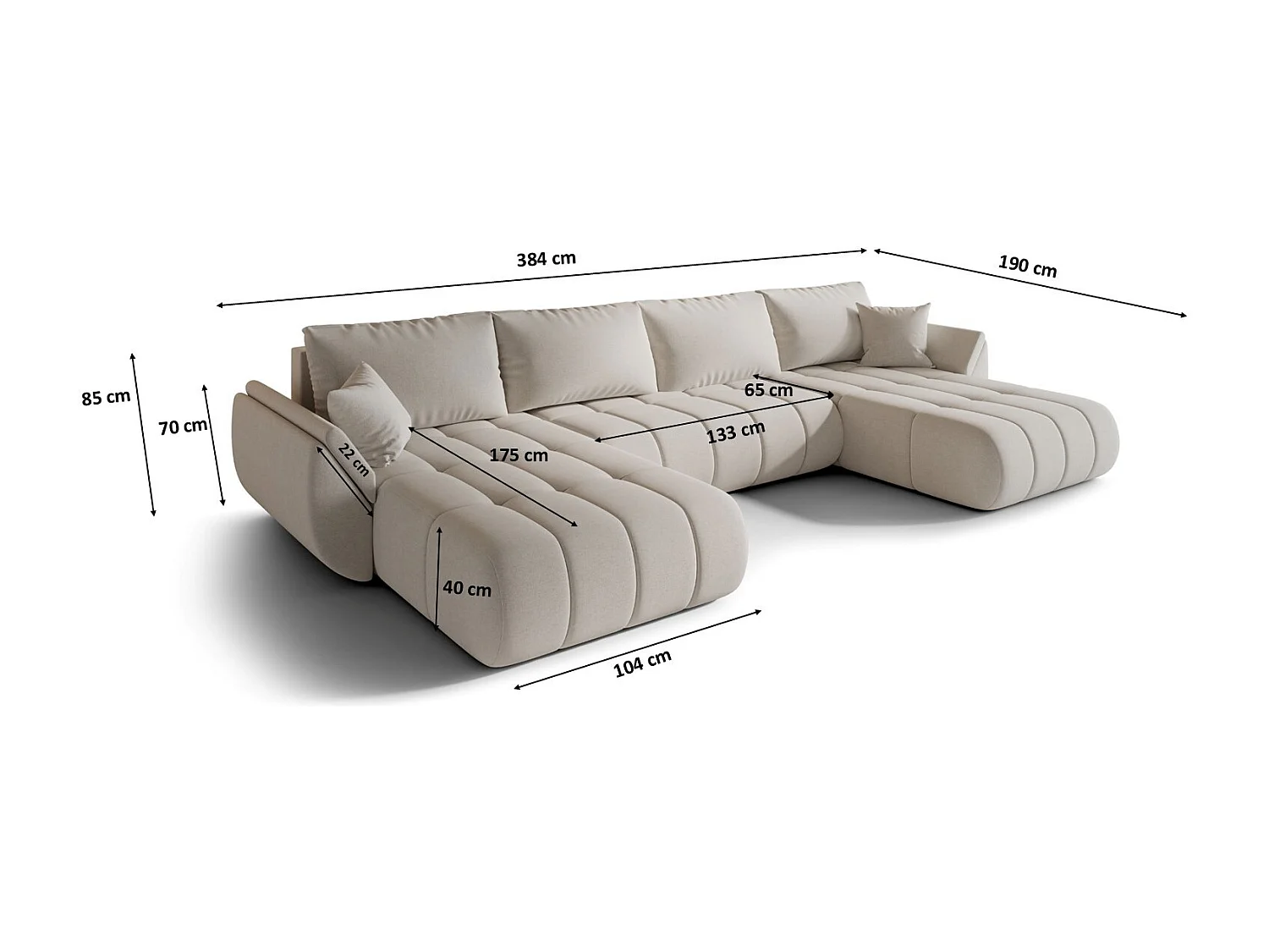 Canapé d'angle convertible avec compartiment de rangement TOKYO U PREMIUM, tissu WIND, beige