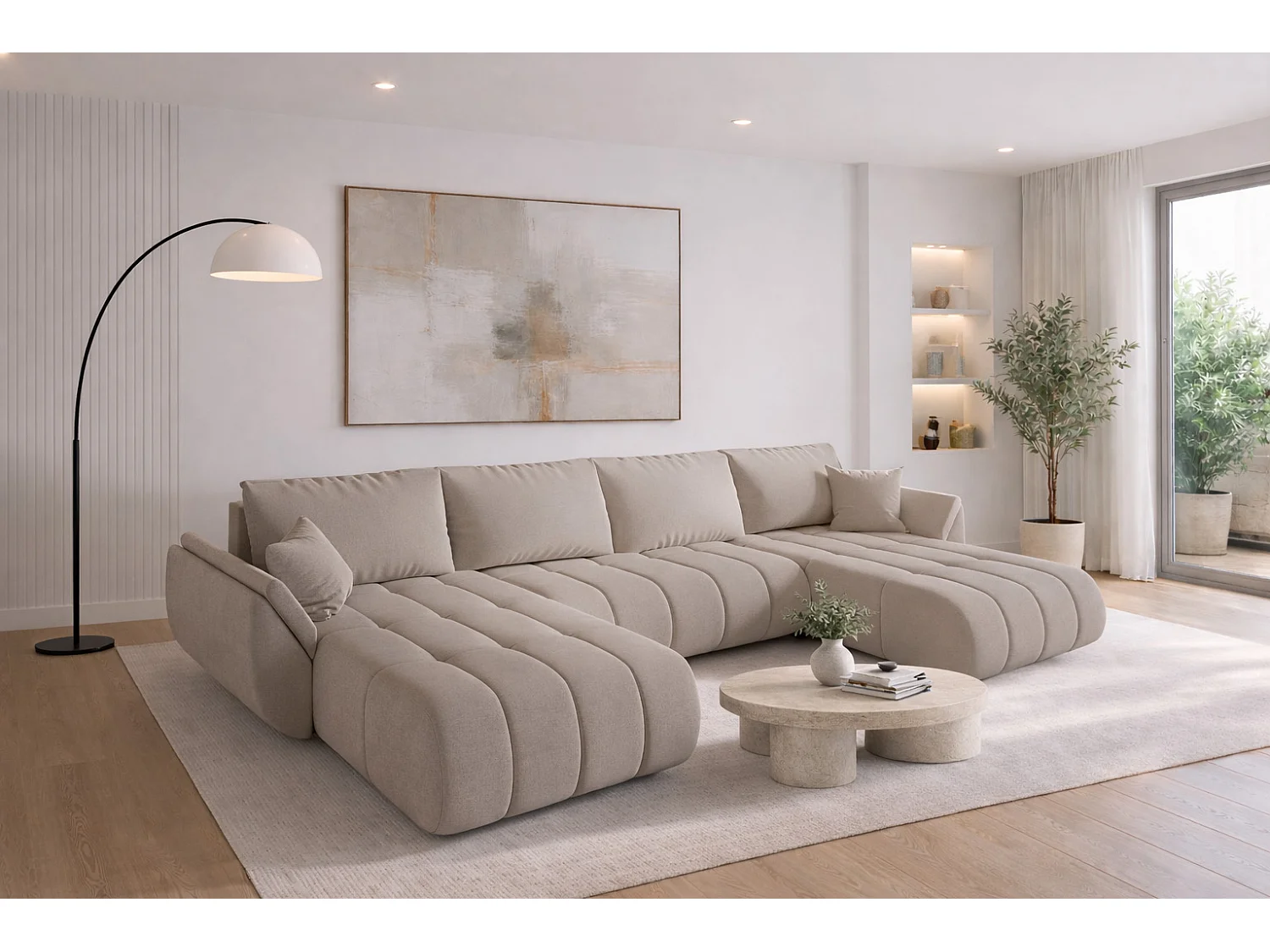 Narożnik z funkcją spania i pojemnikiem TOKYO U PREMIUM, tkanina Wind, Beżowy