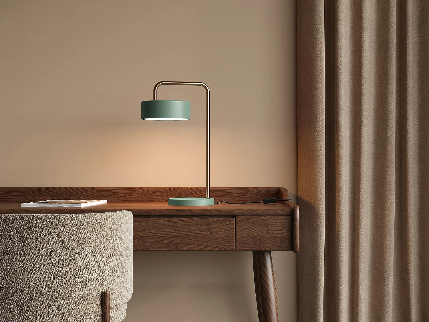 Lampe à poser style vintage - Métal - H. 40 cm - Vert et doré - OTILIE