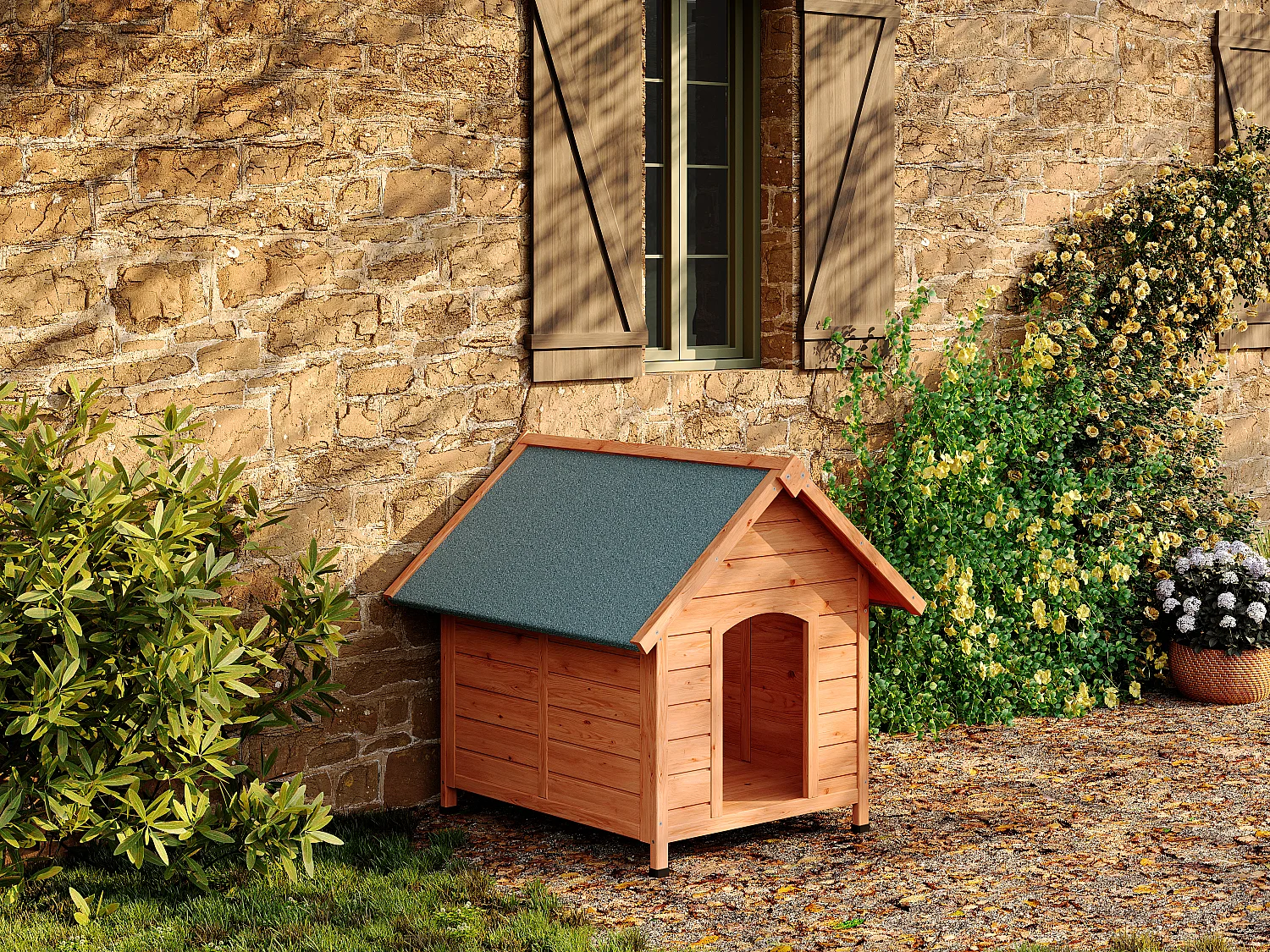 Niche pour chien en bois de sapin - L. 85 x P. 73 x H. 78,5 cm - Taille XS/S - Naturel - SELARO