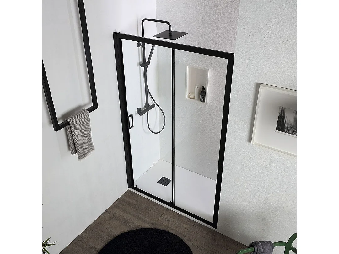 Porte De Douche Niche Noir Mat Coulissante 130 Cm | City