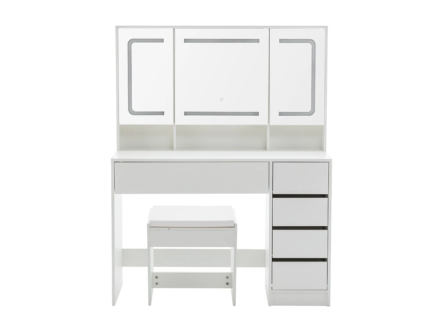 Kaptafel met kruk, spiegel en 5 lades - MDF hout - Wit