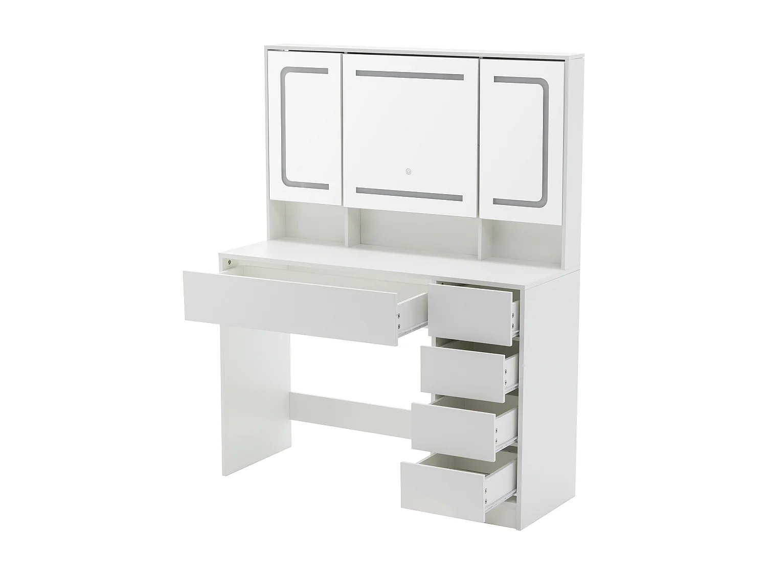 Kaptafel met kruk, spiegel en 5 lades - MDF hout - Wit