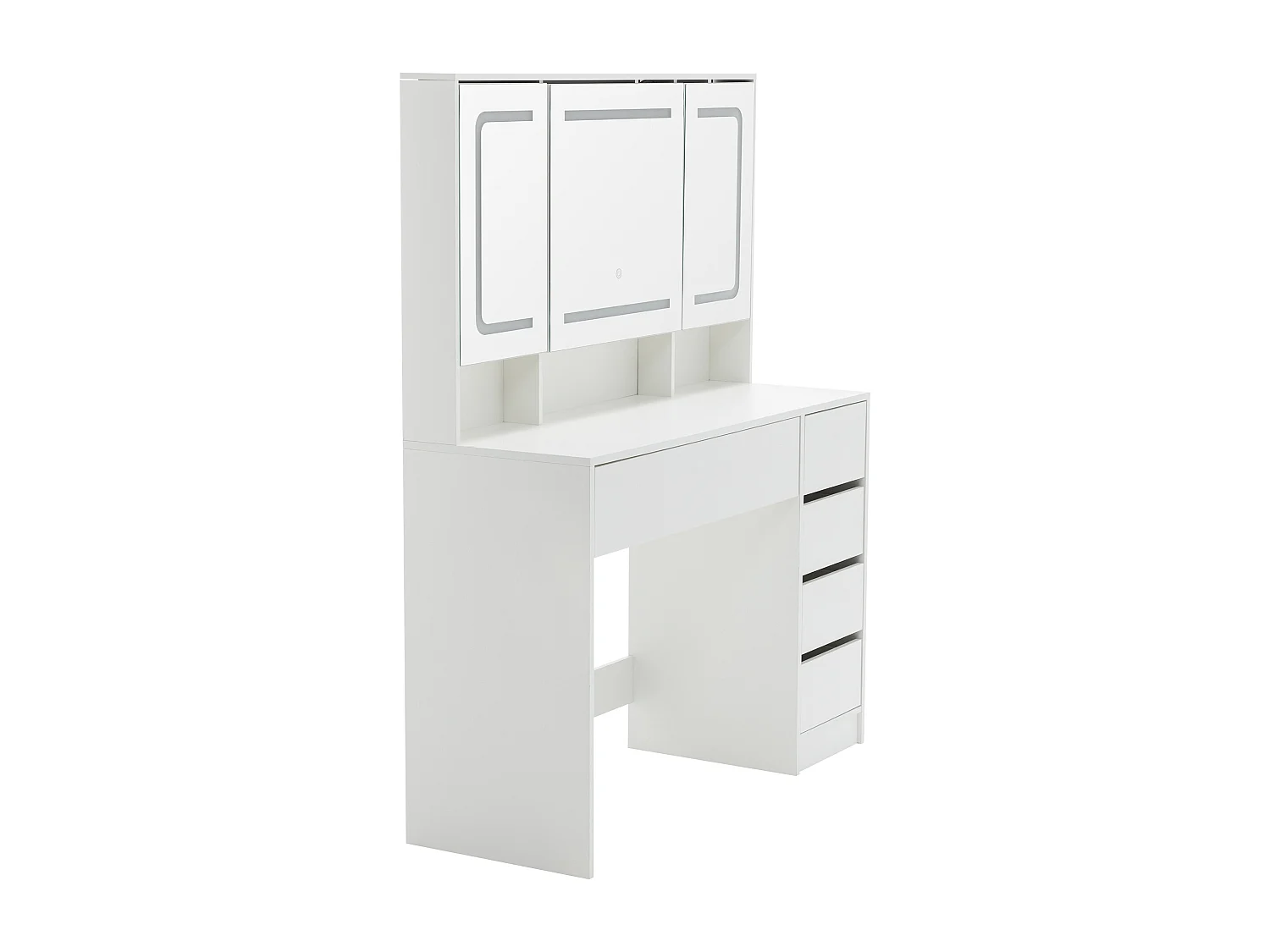 Kaptafel met kruk, spiegel en 5 lades - MDF hout - Wit