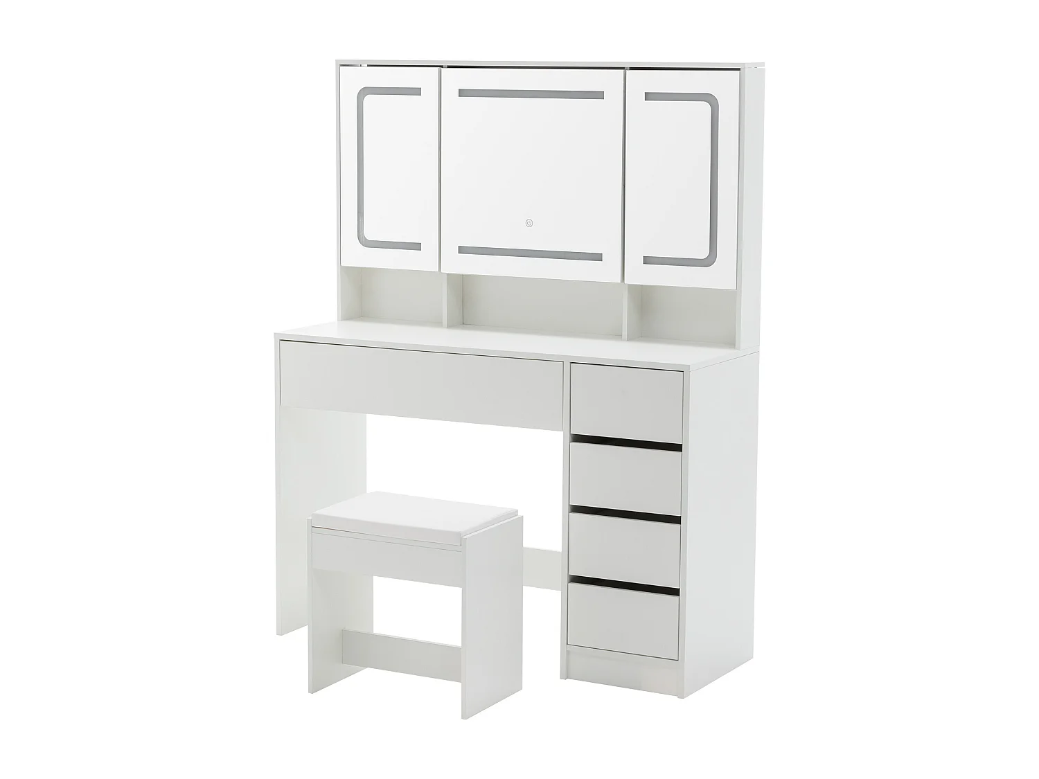 Kaptafel met kruk, spiegel en 5 lades - MDF hout - Wit