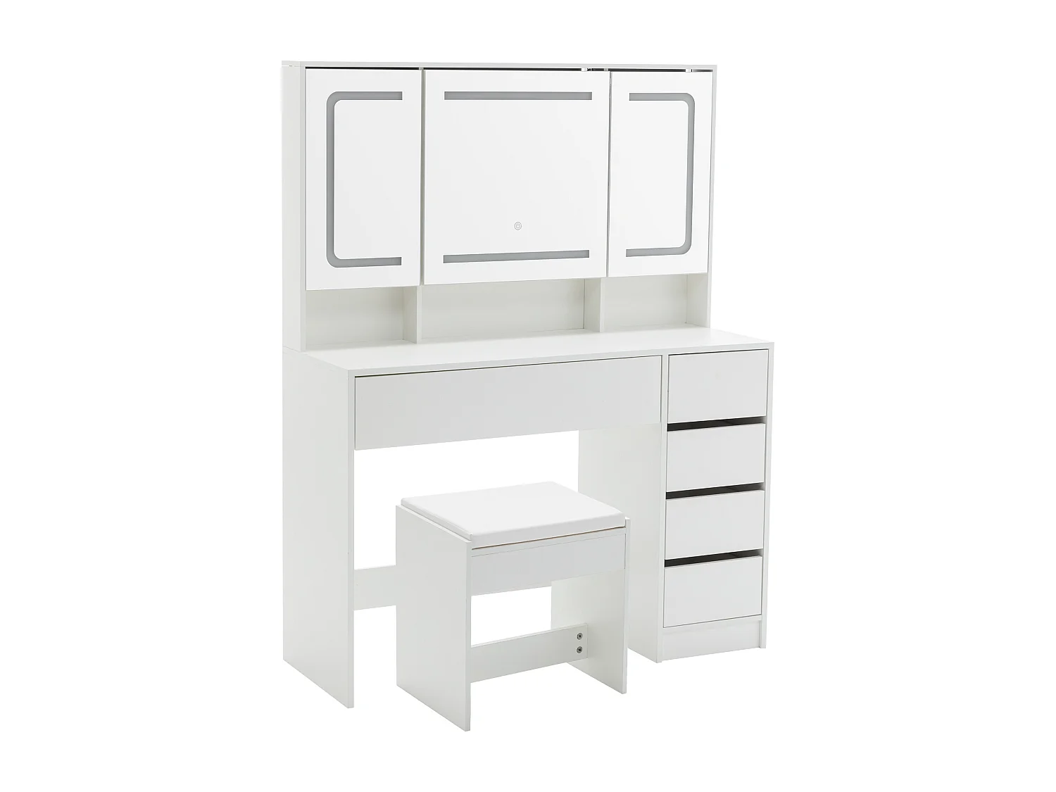 Kaptafel met kruk, spiegel en 5 lades - MDF hout - Wit