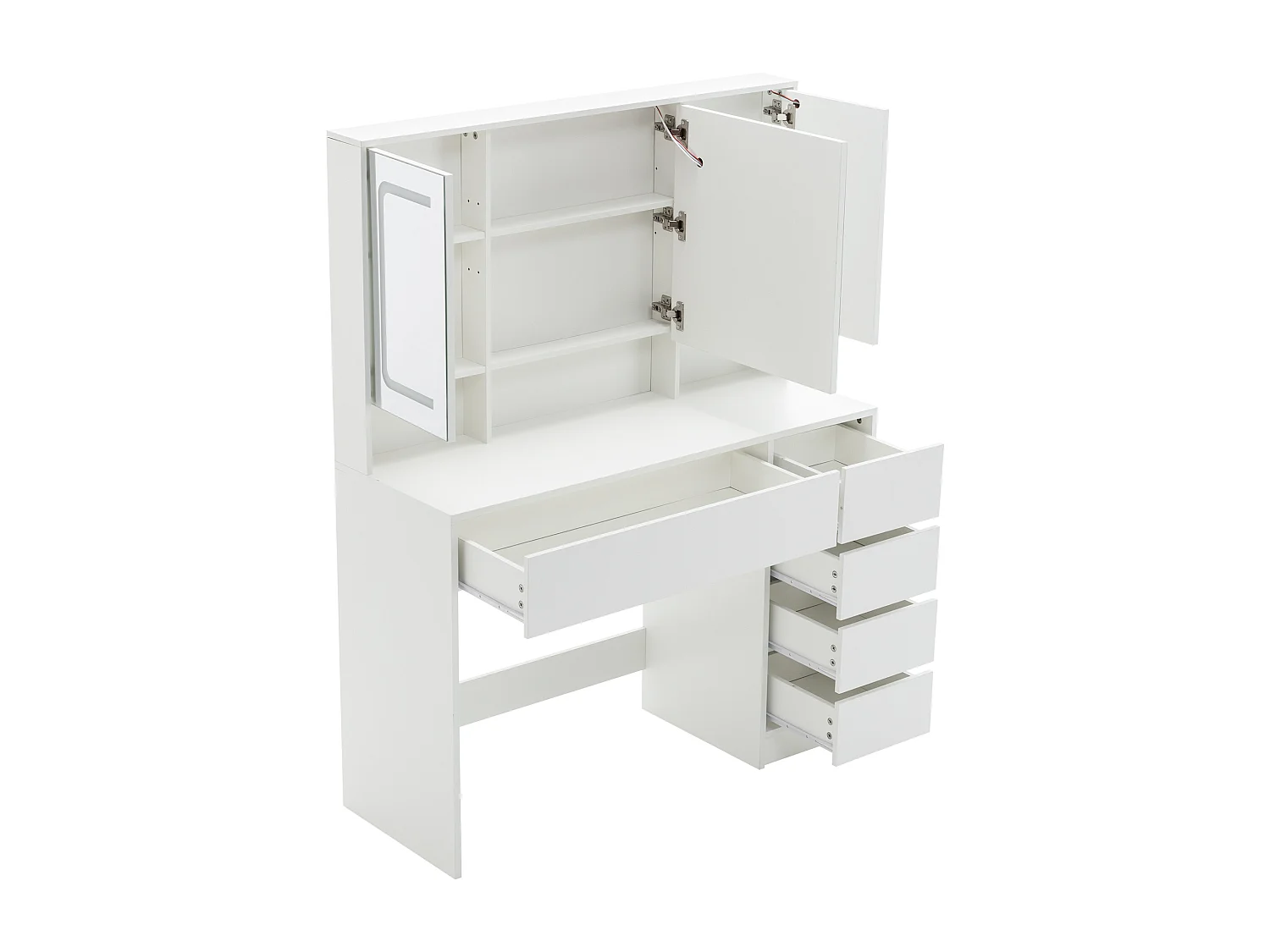 Kaptafel met kruk, spiegel en 5 lades - MDF hout - Wit