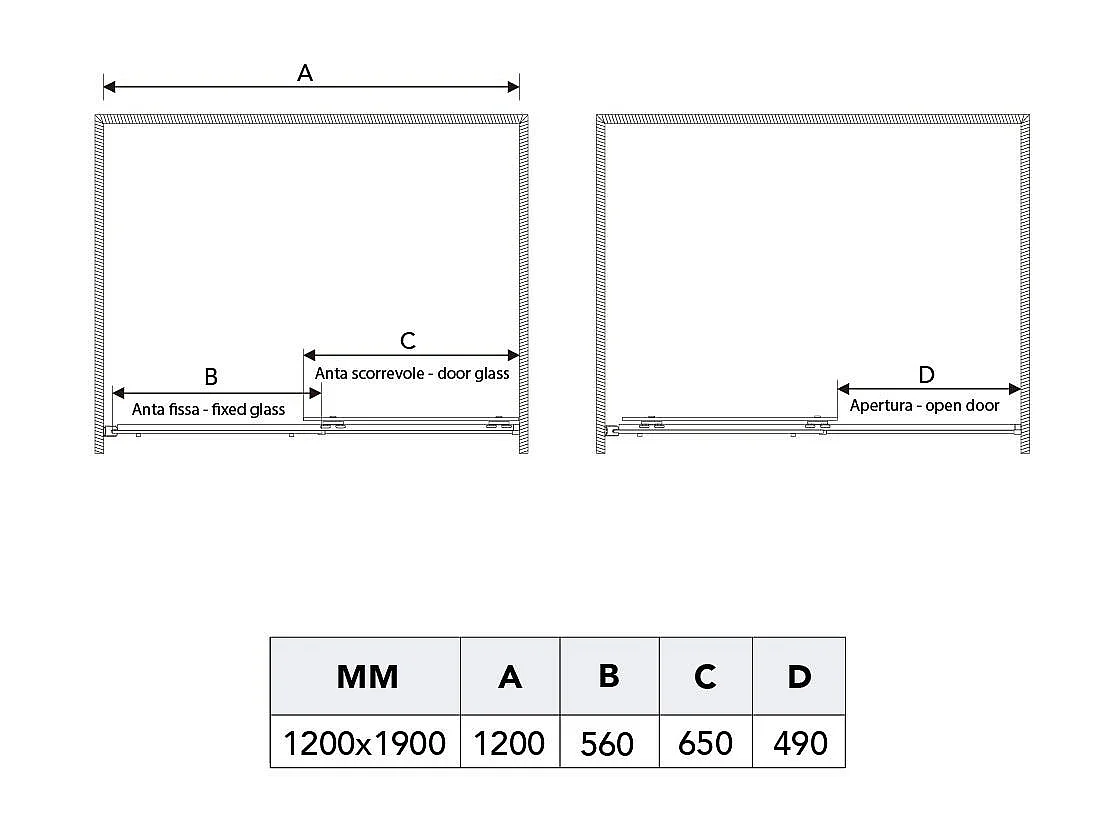 Porte De Douche En Niche 120 Cm Paroi Fixe À Gauche Verre Transparent | Dream 