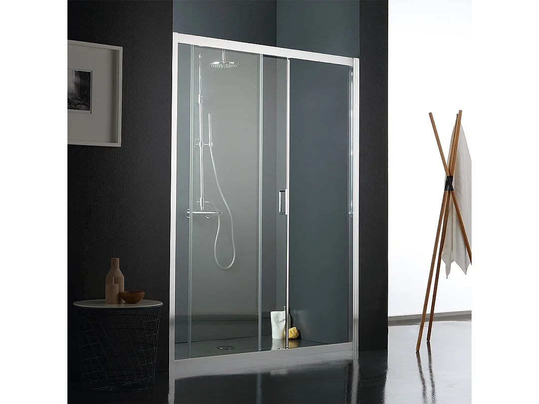 Porte En Niche Coulissante Pour Douche 140 Cm En Verre Transparent
