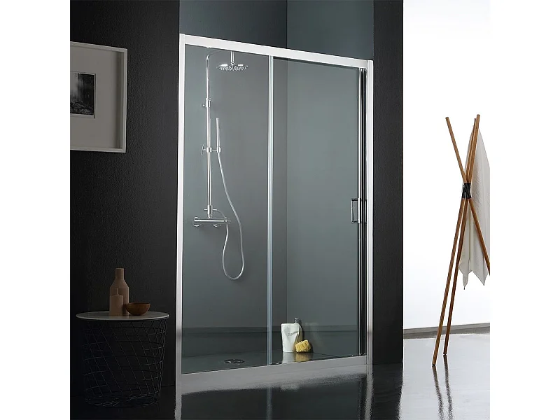 Porte En Niche Coulissante Pour Douche 140 Cm En Verre Transparent