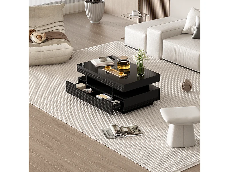 Tavolino con illuminazione a LED e 4 cassetti - Finitura lucida - Legno PB nero