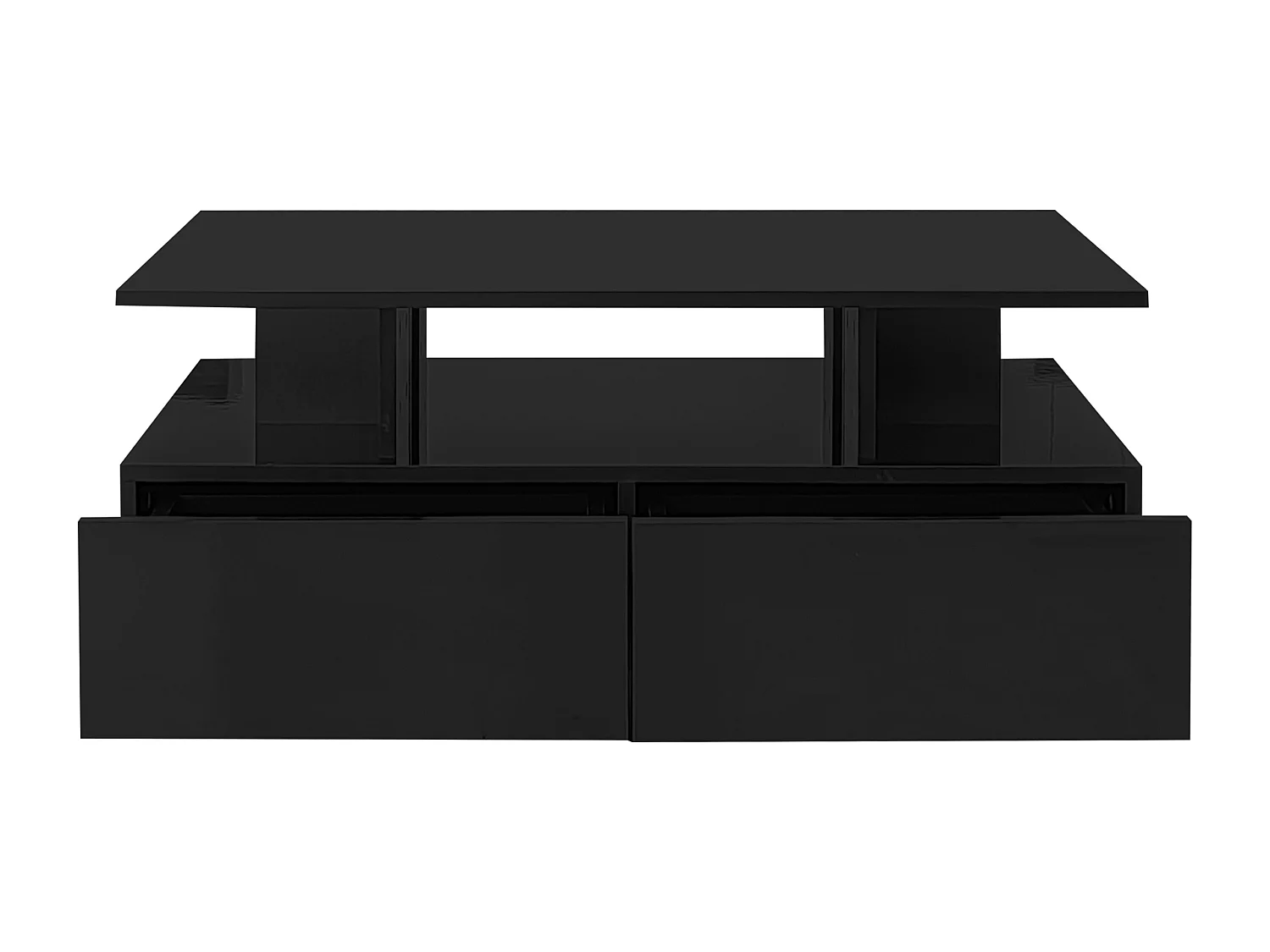 Tavolino da caffè laccato lucido con illuminazione a LED e 2 cassetti - Legno PB nero