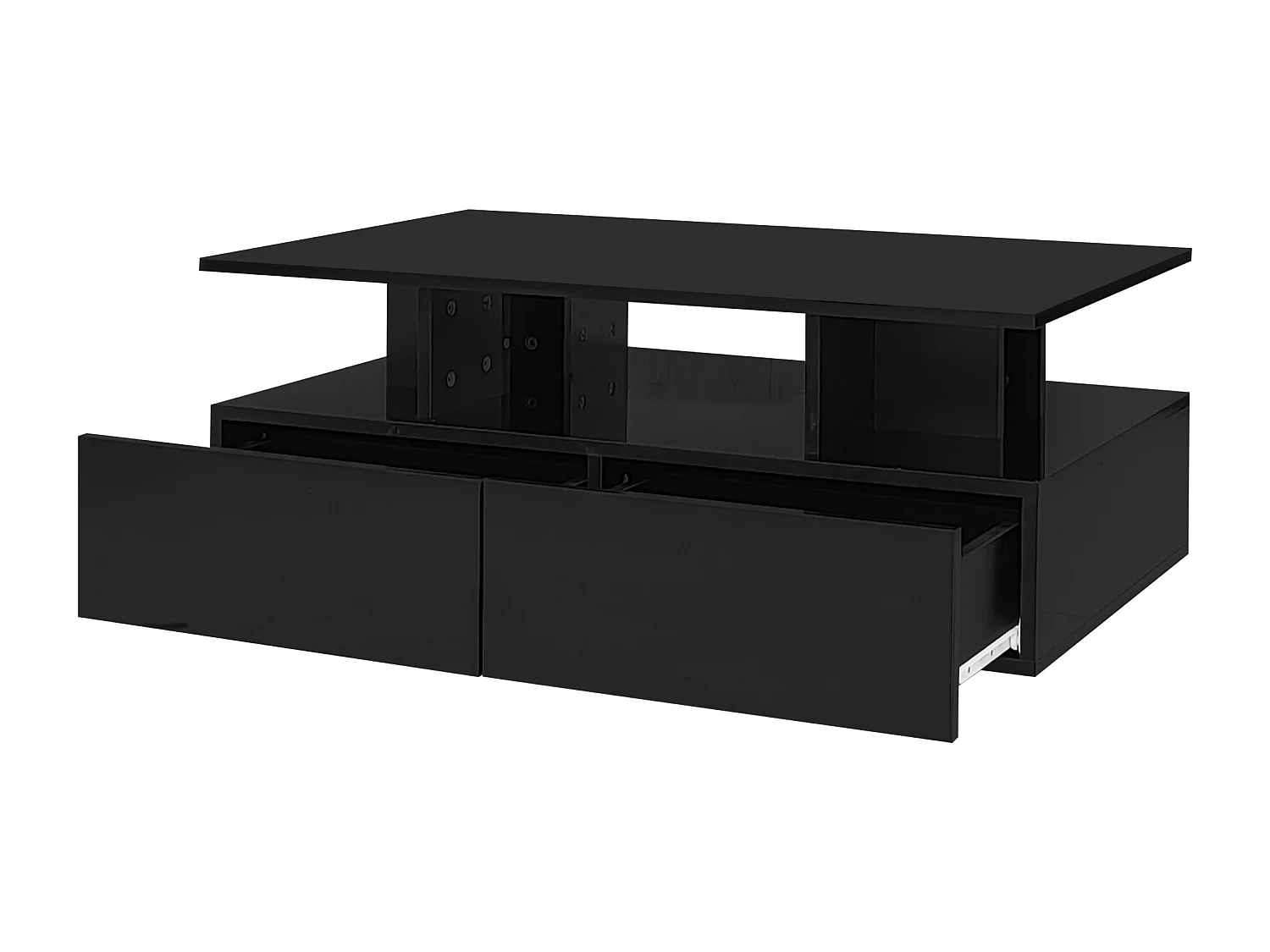 Tavolino da caffè laccato lucido con illuminazione a LED e 2 cassetti - Legno PB nero