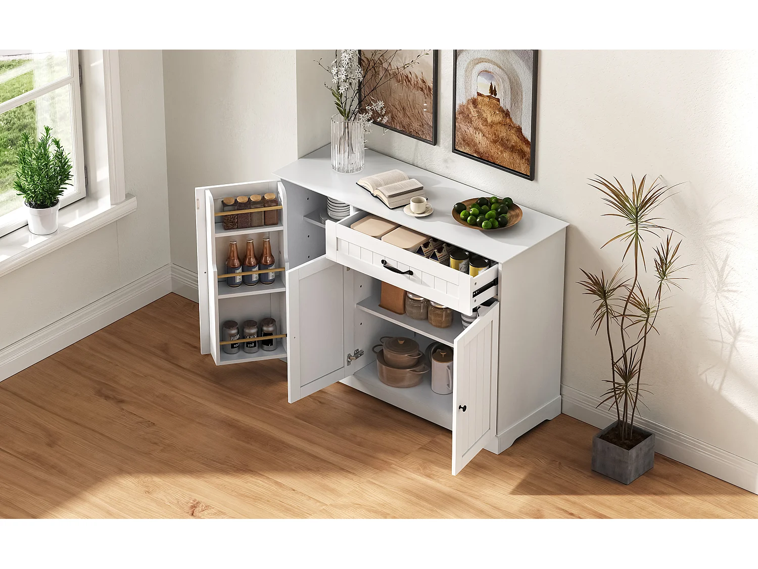 Credenza con 3 ante e 1 cassetto - Legno MDF - Bianco