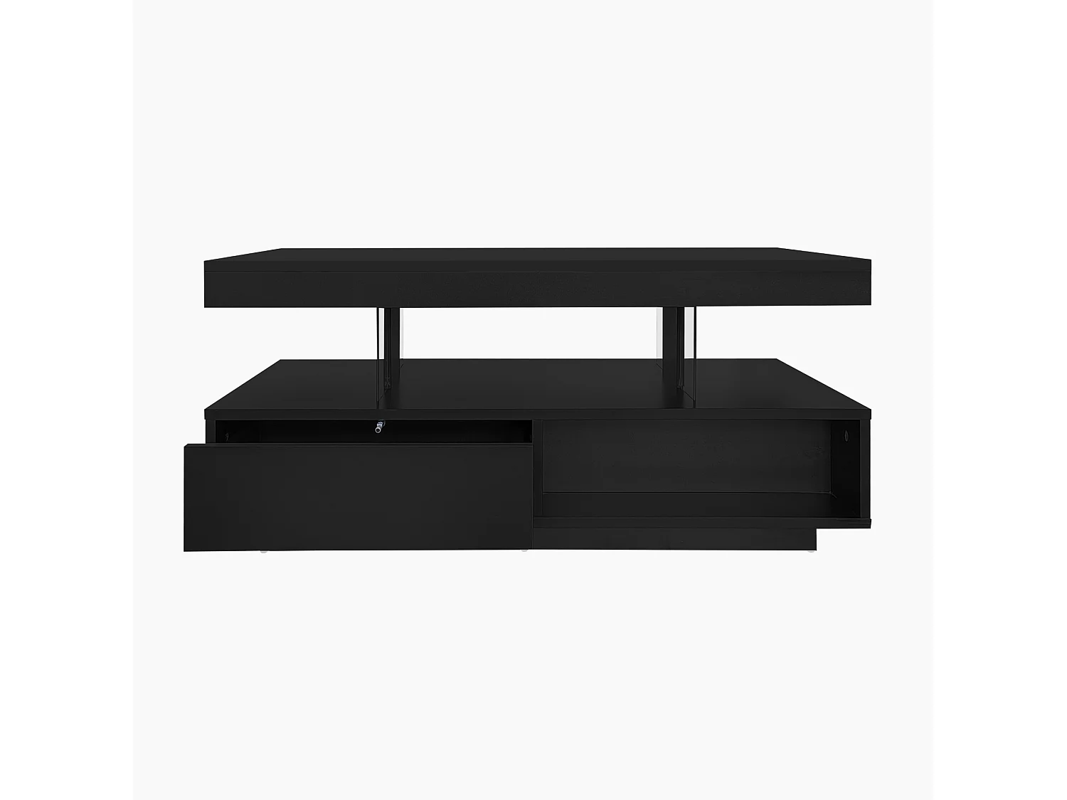 Tavolino con illuminazione a LED e 2 cassetti - Finitura nero lucido - Legno 95x50x42,5cm