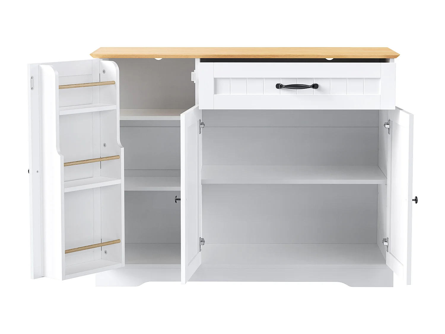 Buffet avec 3 portes et 1 tiroir - Bois MDF - Naturel et blanc
