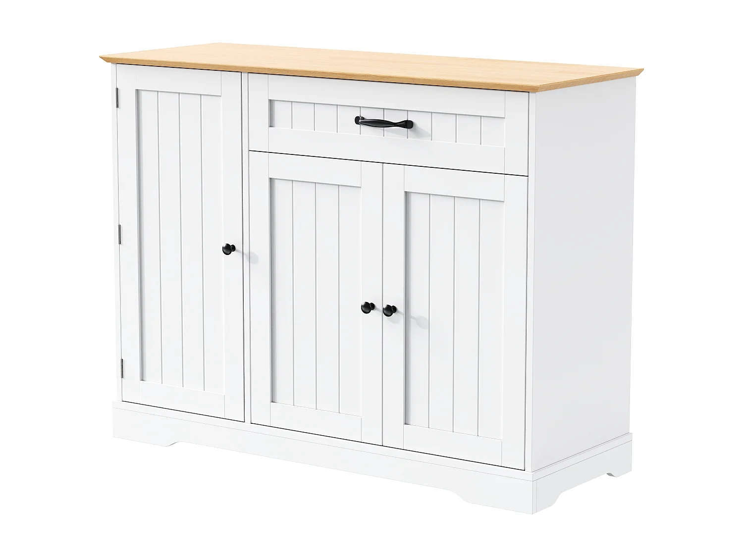 Buffet avec 3 portes et 1 tiroir - Bois MDF - Naturel et blanc