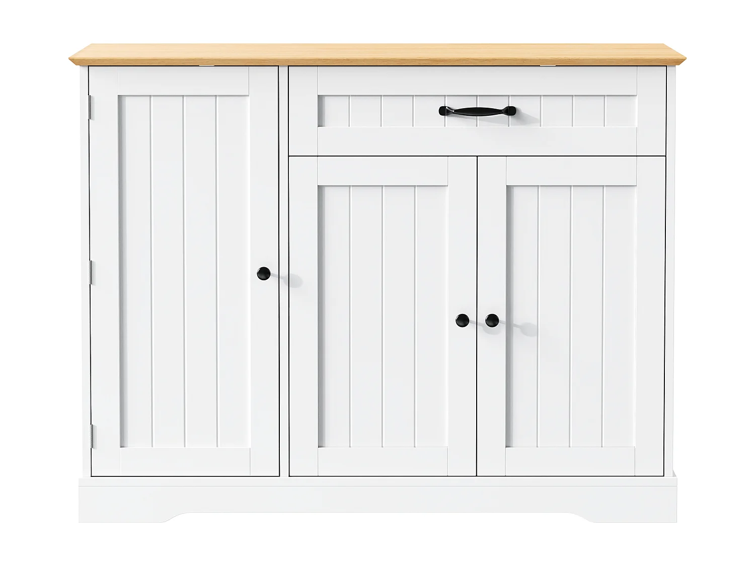Buffet avec 3 portes et 1 tiroir - Bois MDF - Naturel et blanc