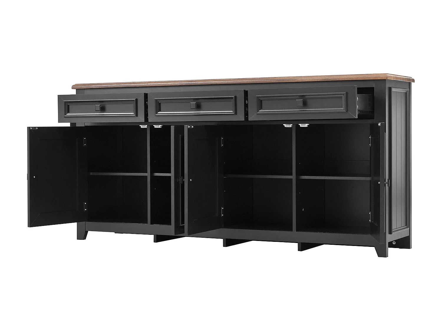 Buffet avec 4 portes et 3 tiroirs - Bois MDF - Noir