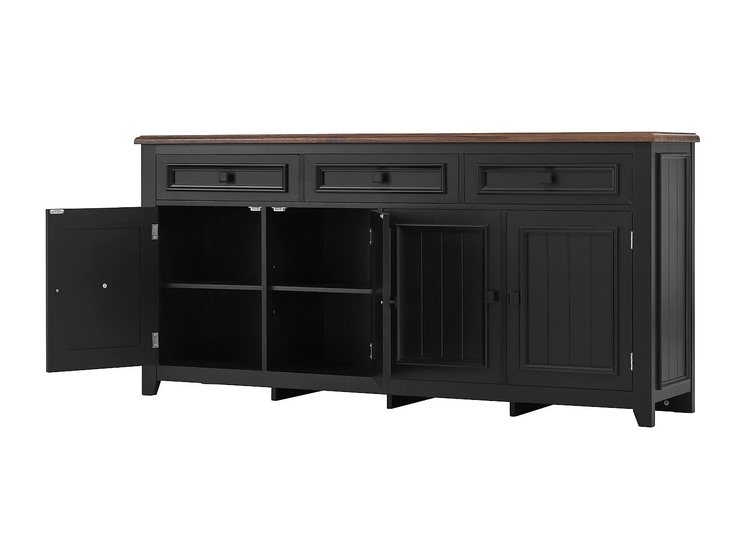 Buffet avec 4 portes et 3 tiroirs - Bois MDF - Noir