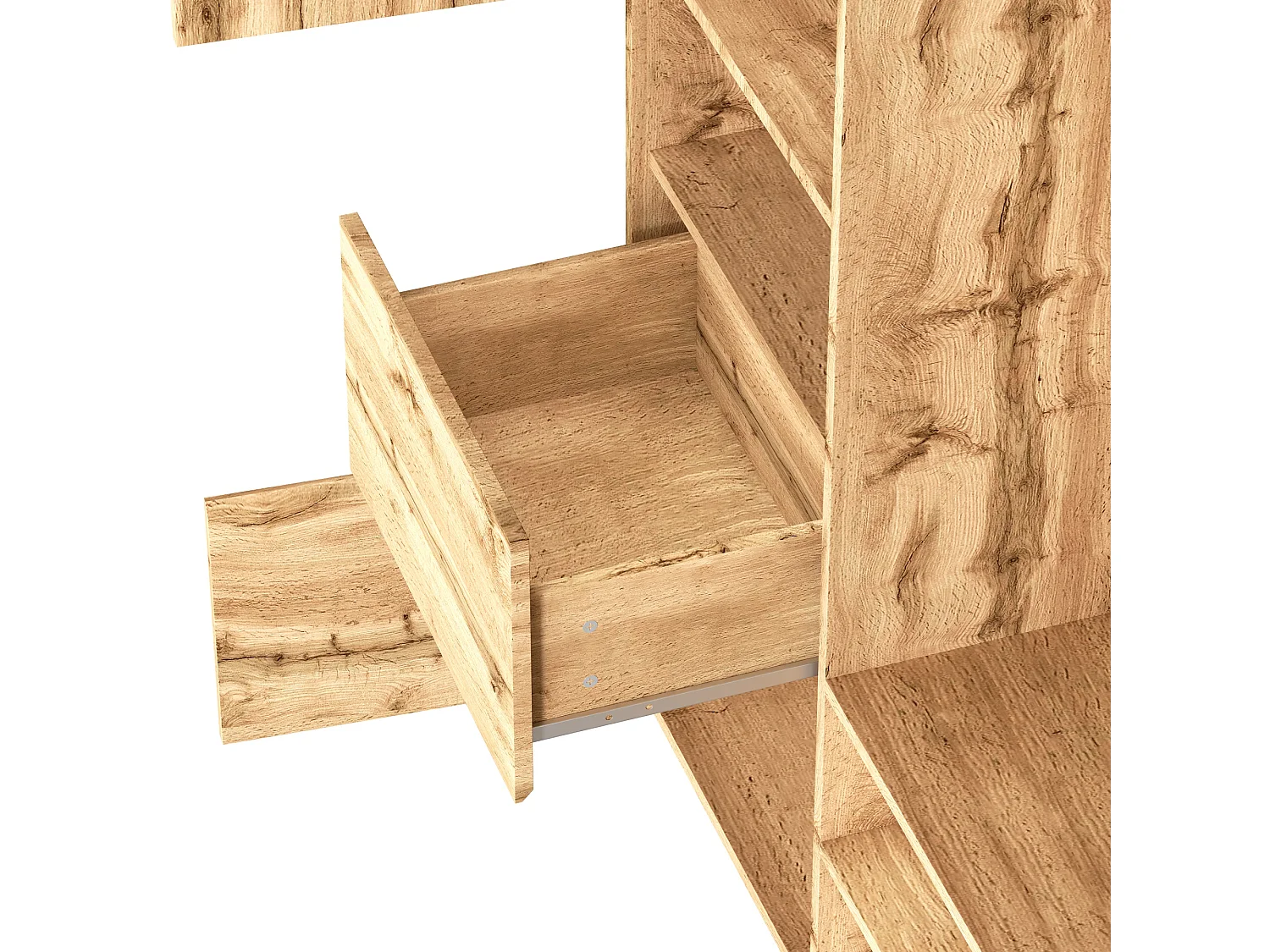 Kledingkast met spiegel, 3 deuren, lade en bank - Multifunctioneel - Houtkleur