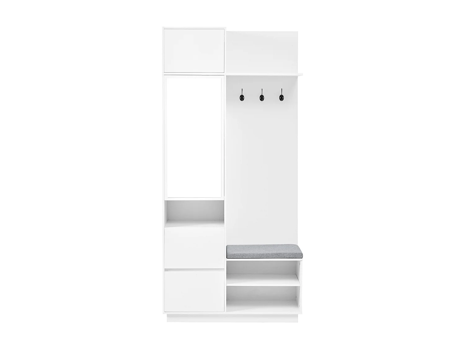 Lockerkast met spiegel, 3 deuren, lade en bankje - Multifunctioneel - Wit