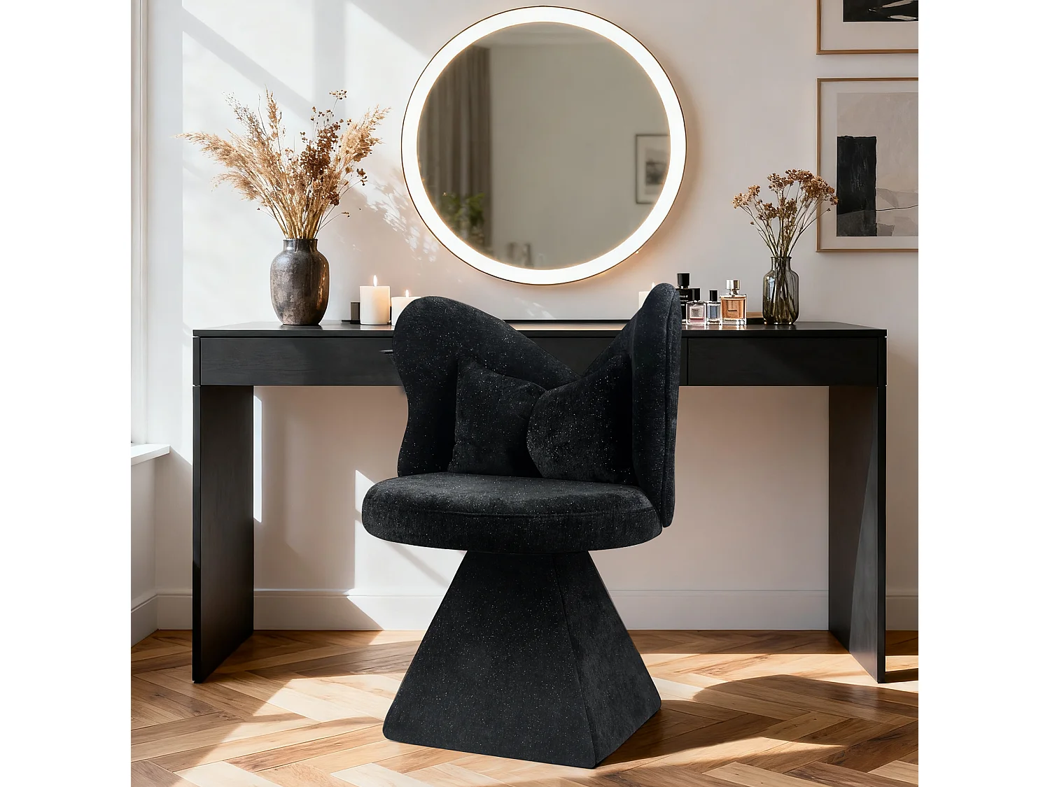 Draaistoel met vlindervormige rugleuning en lendensteun - Zwarte stof