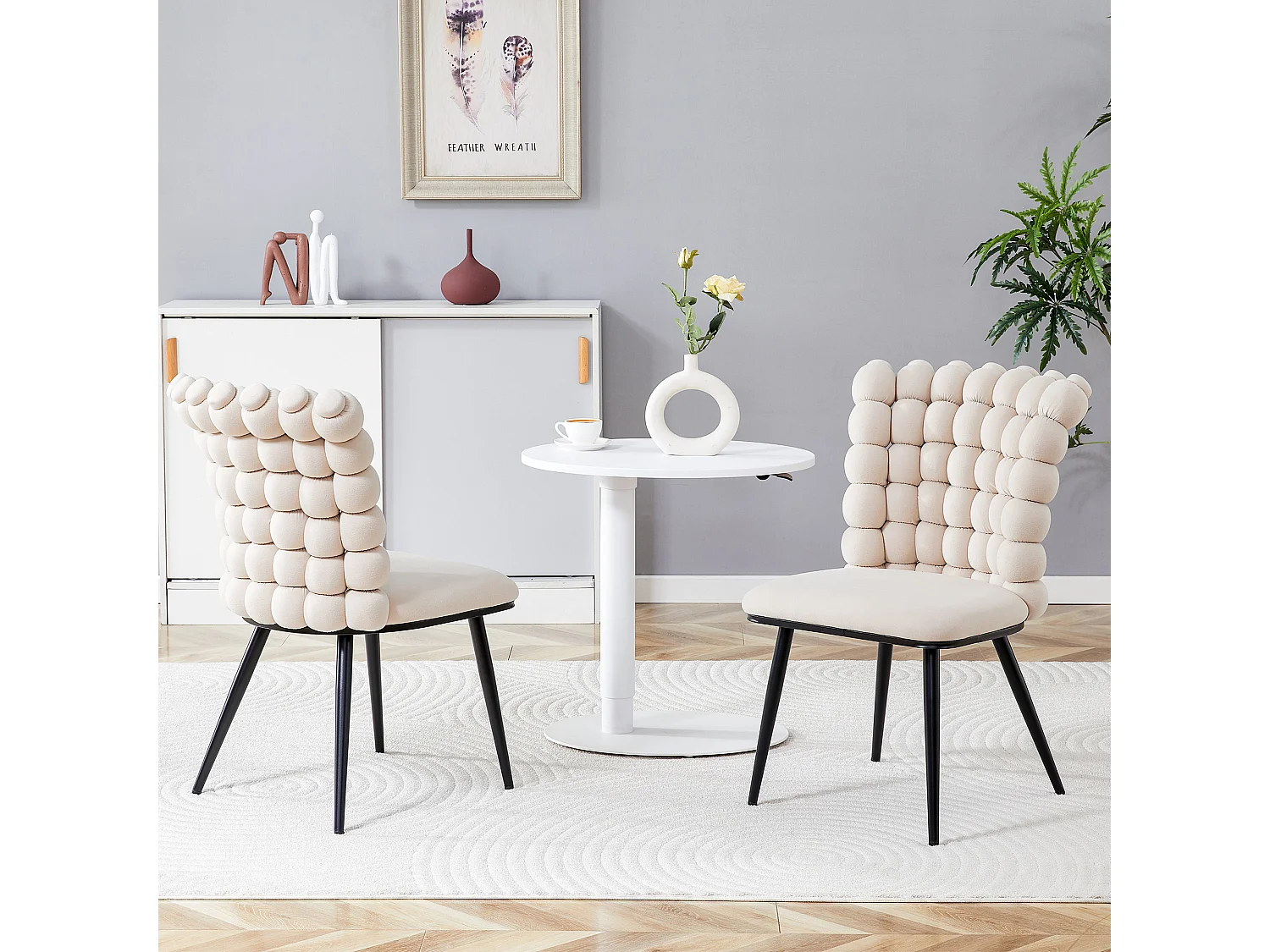 Set van 2 stoelen met bolvormige kettingrugleuning - Fluweel en metaal - Gebroken wit