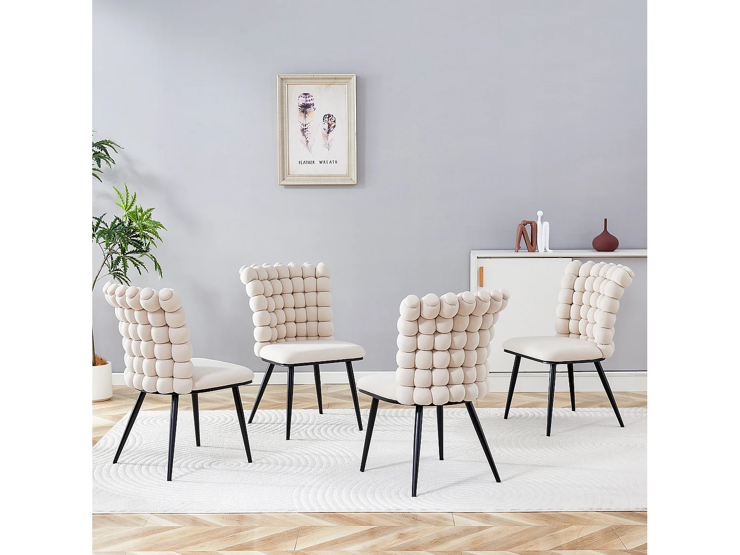 Set van 2 stoelen met bolvormige kettingrugleuning - Fluweel en metaal - Gebroken wit
