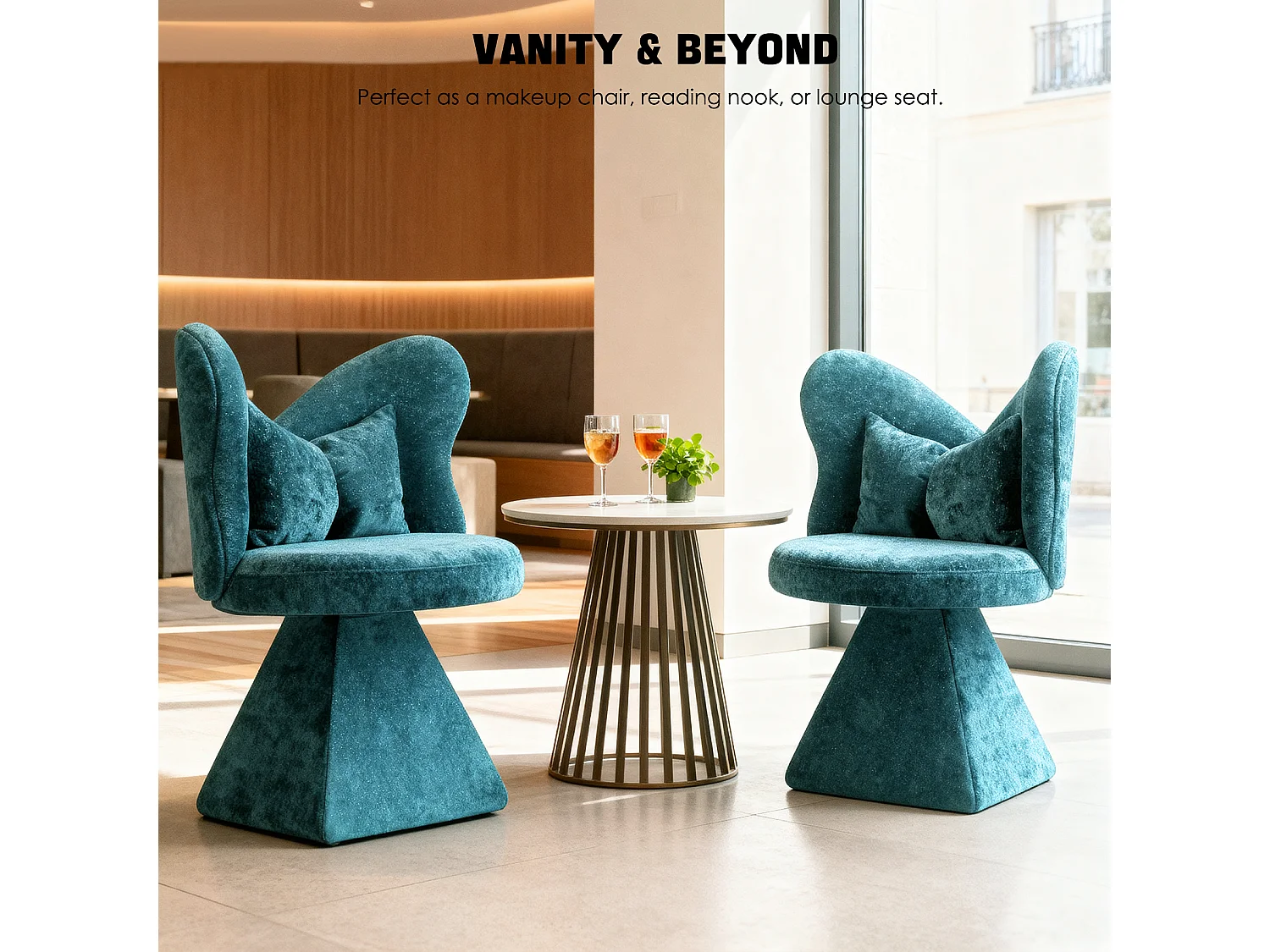 Draaistoel met vlindervormige rugleuning en lendensteun - Blauwe stof