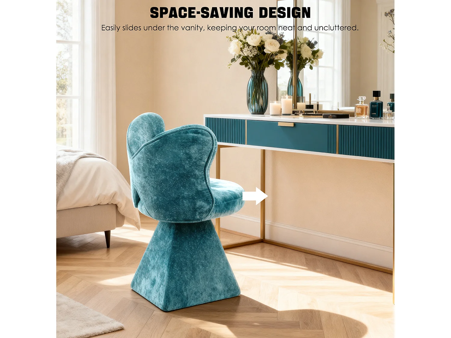 Draaistoel met vlindervormige rugleuning en lendensteun - Blauwe stof