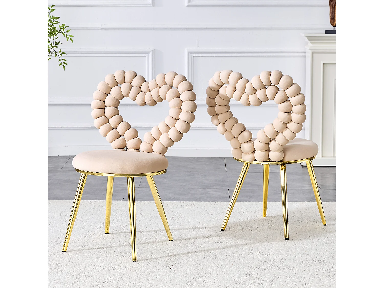 Conjunto de 2 sillas con respaldo calado en forma de corazón - Terciopelo beige