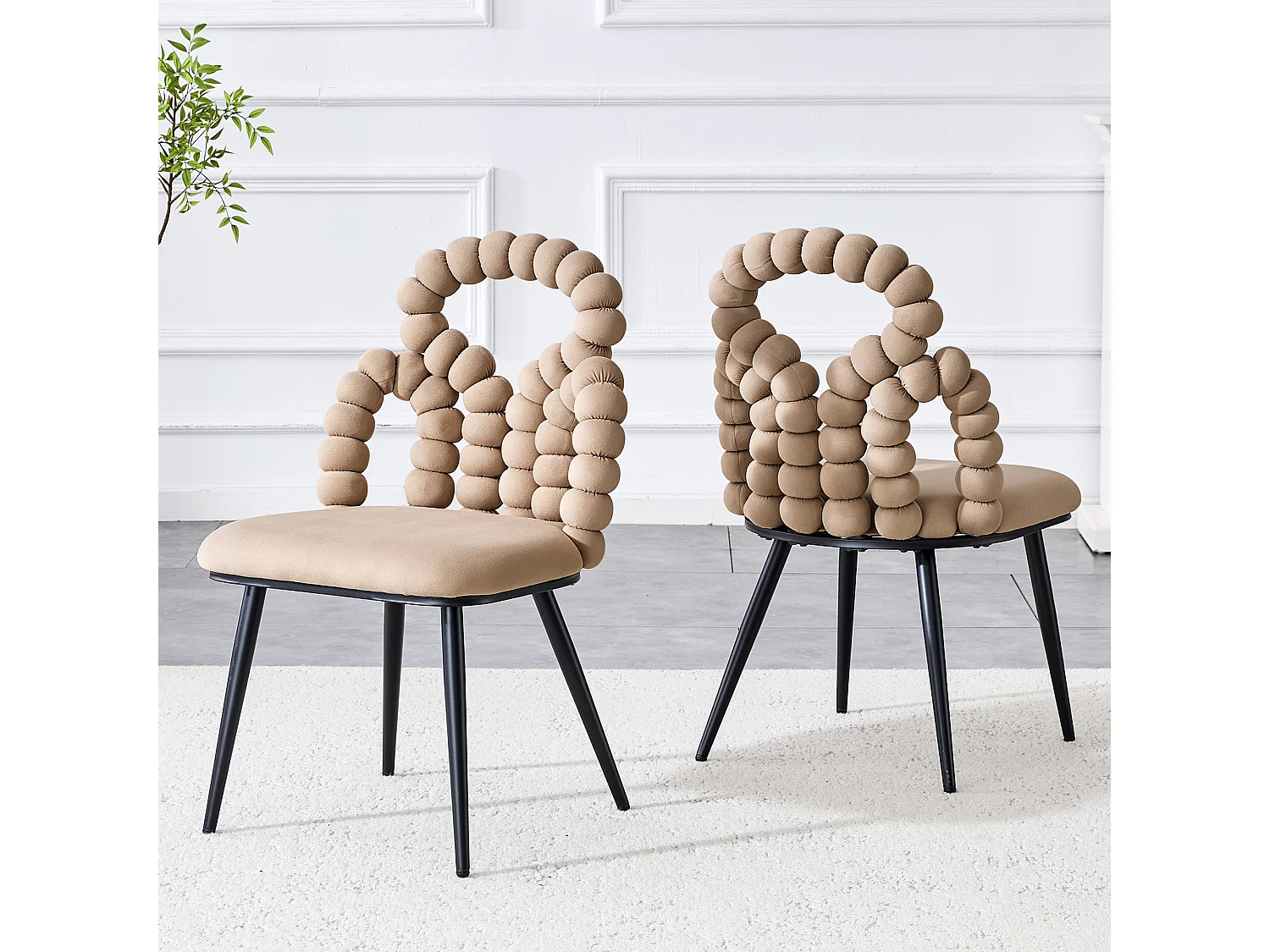 Lot de 2 chaises avec pieds en métal noir- Velours camel