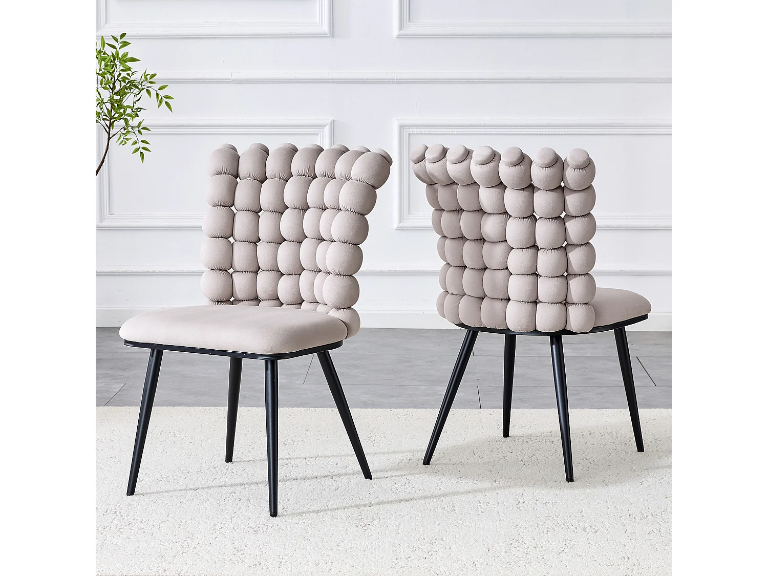 Set van 2 stoelen met bolvormige kettingrugleuning - Fluweel en metaal - Grijs