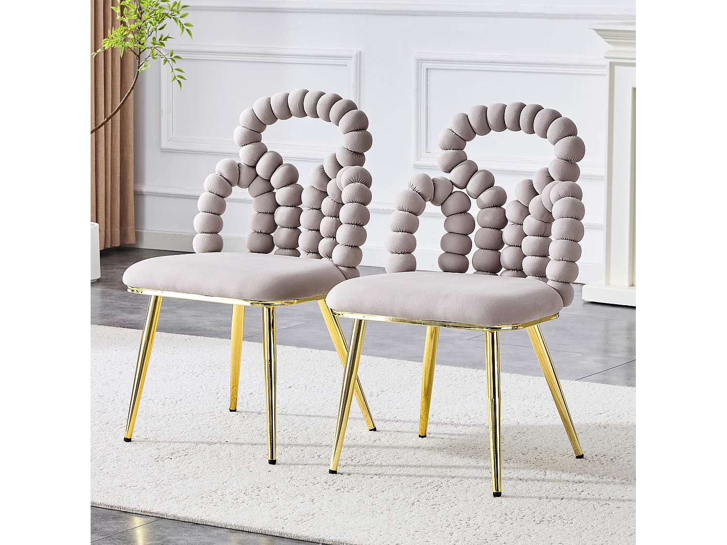 Lot de 2 chaises avec pieds en métal doré- Velours gris