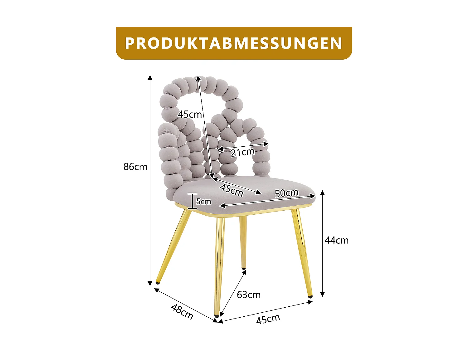 Lot de 2 chaises avec pieds en métal doré- Velours gris