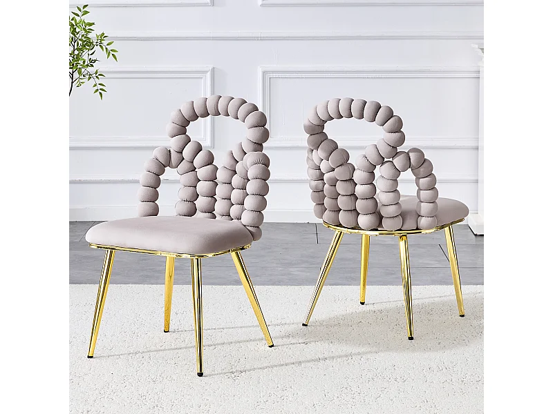 Lot de 2 chaises avec pieds en métal doré- Velours gris