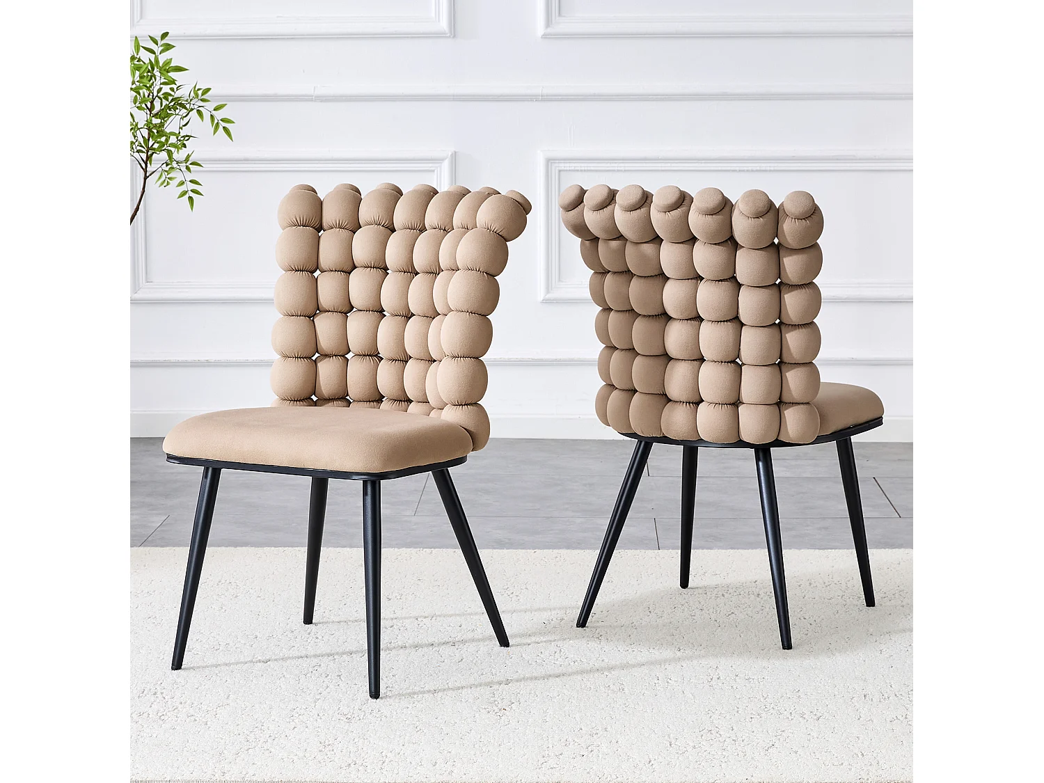 Set van 2 stoelen met bolvormige kettingrugleuning - Fluweel en metaal - Camel