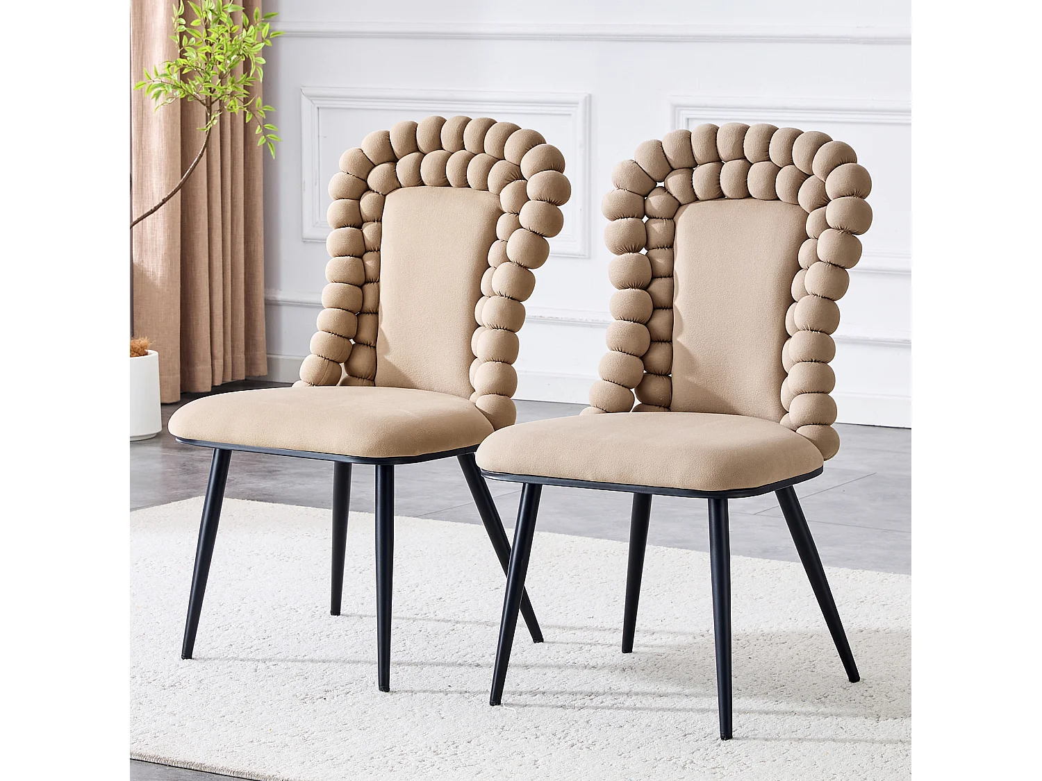 Set van 2 kameelkleurige fluwelen stoelen - kettingrug - zwarte metalen poten