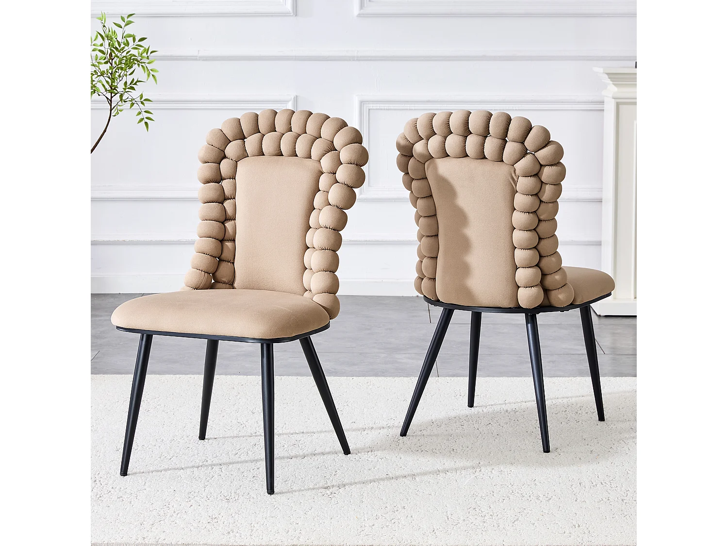 Set van 2 kameelkleurige fluwelen stoelen - kettingrug - zwarte metalen poten