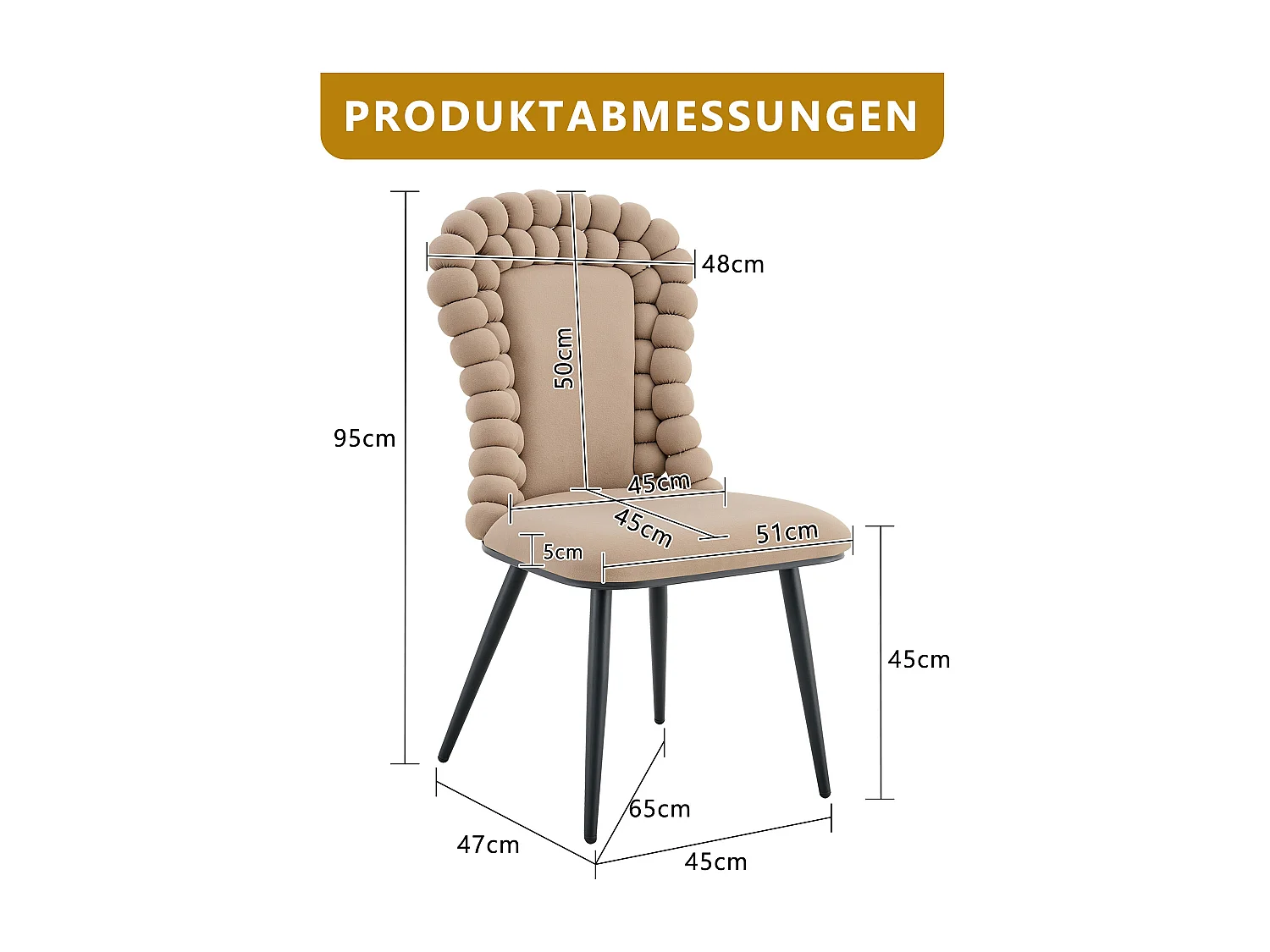 Set van 2 kameelkleurige fluwelen stoelen - kettingrug - zwarte metalen poten